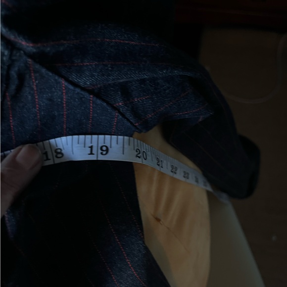Vintage Esprit Denim Blazer Pea Coat M L navy blue red pinstripes - Picture 14 of 14